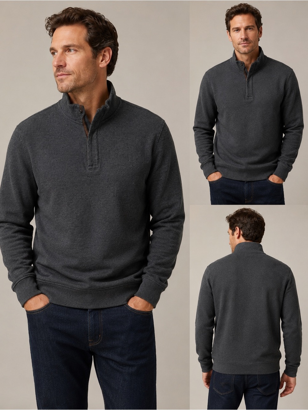 Daniel Hechter men's quarter-zip pullover sweater in dark gray / charcoal Size L